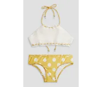 Kids Lumino polka-dot crochet halterneck bikini - White
