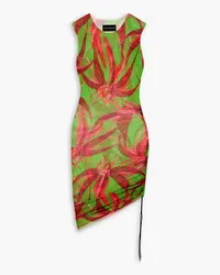 Louisa Ballou Heatwave asymmetric ruched floral-print stretch-tulle dress - Green Green