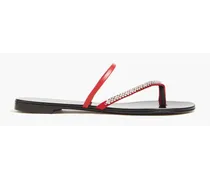 Crystal-embellished leather thong sandals - Red