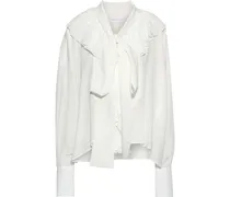 Lavalliere pussy-bow ruffled washed-silk blouse - White