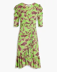 Diane von Furstenberg Ruffled printed georgette mini wrap dress - Green Green