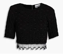 Cropped beaded crochet top - Black
