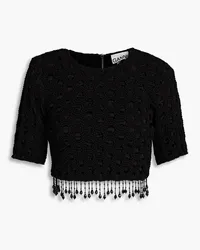 Ganni Cropped beaded crochet top - Black Black