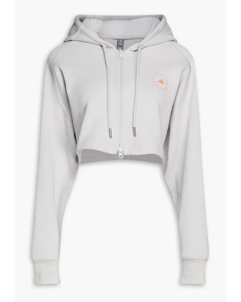 Cropped organic cotton-blend hoodie - Gray