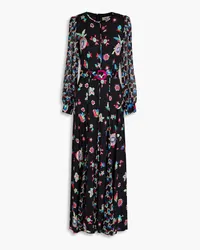 Diane von Furstenberg Elliot floral-print chiffon-paneled satin maxi dress - Black Black