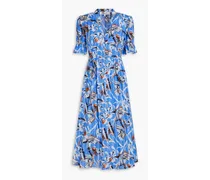 Erica floral-print cotton-jacquard midi dress - Blue