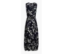 Pleated floral-print crepe maxi wrap dress - Blue