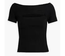 Cutout ribbed cashmere top - Black