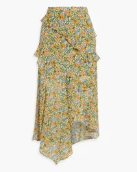 Veronica Beard Eleonora asymmetric floral-print silk crepe de chine midi skirt - Orange Orange