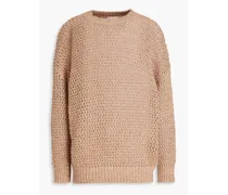 Metallic crochet-knit wool-blend sweater - Brown