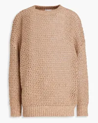 Brunello Cucinelli Metallic crochet-knit wool-blend sweater - Brown Brown