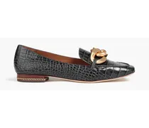 Ruby embellished croc-effect leather loafers - Gray