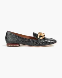 Tory Burch Ruby embellished croc-effect leather loafers - Gray Gray