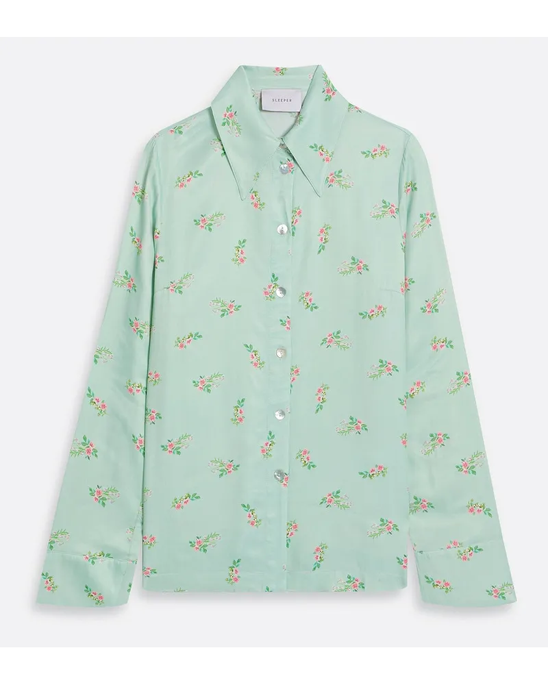 SLEEPER Floral-print satin pajama top - Green Green