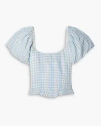 LoveShackFancy Breonna cropped ruffled gingham cotton-voile top - Blue Blue