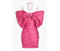 Cold-shoulder crystal-embellished ruched linen-blend mini dress - Pink