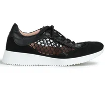 Speedster leather, suede and open-knit sneakers - Black