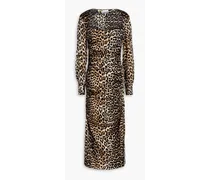 Ruched leopard-print silk-blend satin midi dress - Animal print