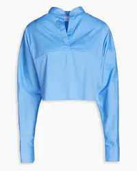 BONDI BORN Ios cropped cotton-blend poplin blouse - Blue Blue