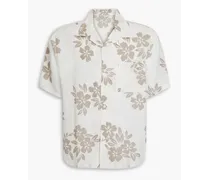 Printed linen-blend shirt - Neutral