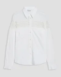 RED Valentino Point d'esprit, crocheted lace and cotton-blend poplin shirt - White White