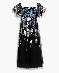 Marchesa Embroidered tulle midi dress - Black Black