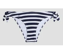 Striped stretch-seersucker low-rise bikini briefs - White