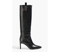 Bead-embellished leather knee boots - Black