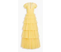 Tiered pleated tulle gown - Yellow