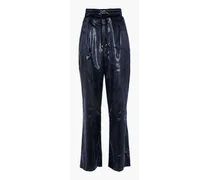 Metallic velvet wide-leg pants - Blue