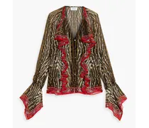 Ruffled printed silk-chiffon blouse - Animal print