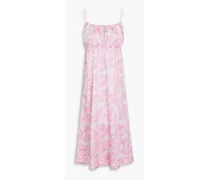 Tie-detailed printed silk-blend satin midi dress - Pink