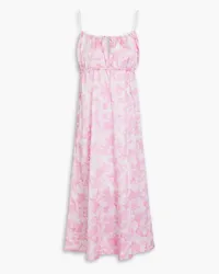 Ganni Tie-detailed printed silk-blend satin midi dress - Pink Pink