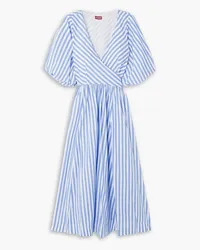 STAUD Jodie striped cotton-poplin midi wrap dress - Blue Blue