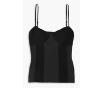 Paneled crocheted lace and cotton and silk-blend camisole - Black