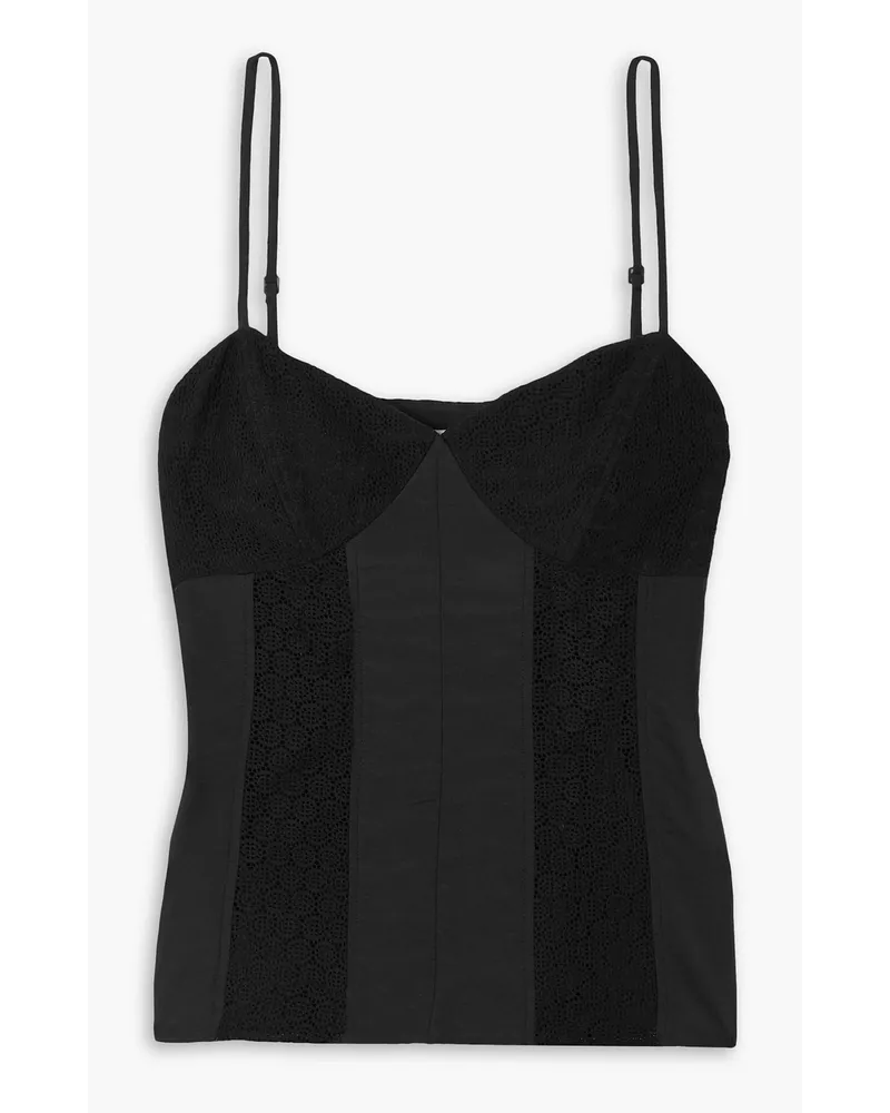 Jason Wu Paneled crocheted lace and cotton and silk-blend camisole - Black Black