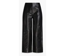 Miloris cropped snake-effect leather wide-leg pants - Black