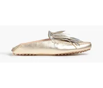 Embellished metallic leather slippers - Metallic