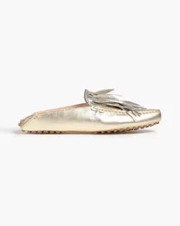 TOD'S Embellished metallic leather slippers - Metallic Metallic