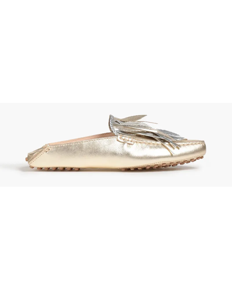 TOD'S Embellished metallic leather slippers - Metallic Metallic