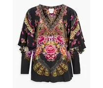 Embellished printed silk crepe de chine blouse - Pink