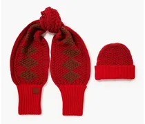 Intarsia-knit wool beanie and scarf - Red - OneSize