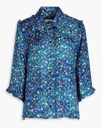 Sandro Ruffled floral-print silk-twill shirt - Blue Blue