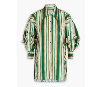 Ruched striped cotton-poplin shirt - Green