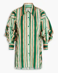 3.1 phillip lim Ruched striped cotton-poplin shirt - Green Green