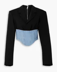 Dion Lee Float cropped paneled denim and wool blazer - Black Black