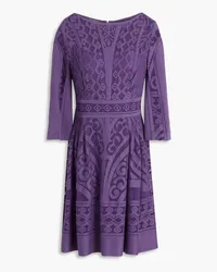 Alberta Ferretti Pleated crocheted cotton-blend mini dress - Purple Purple