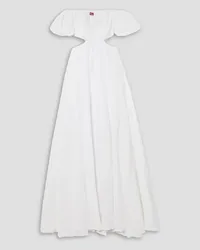 STAUD Coliseum off-the-shoulder cutout linen maxi dress - White White