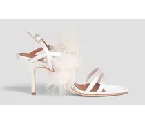 Sonia feather-embellished satin sandals - White