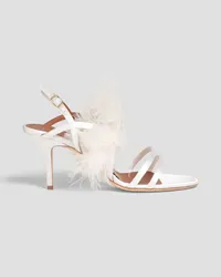 Malone Souliers Sonia feather-embellished satin sandals - White White